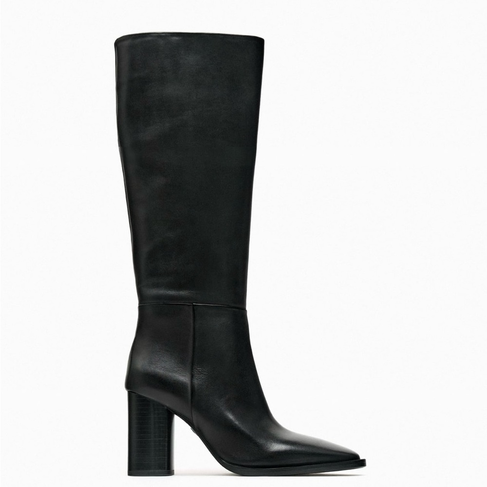 Zara 6 1/2 black leather knee high boots